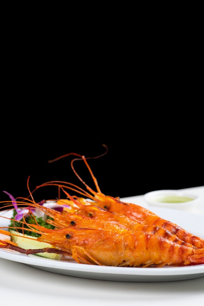Salt-roasted spot prawns